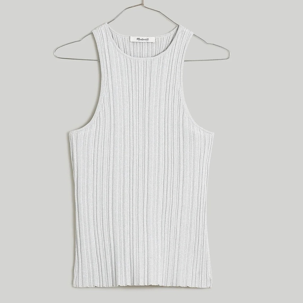 Madewell The Signature Shimmer Silver Knit Cutaway Sweater Tank Size Small - Picture 2 of 5